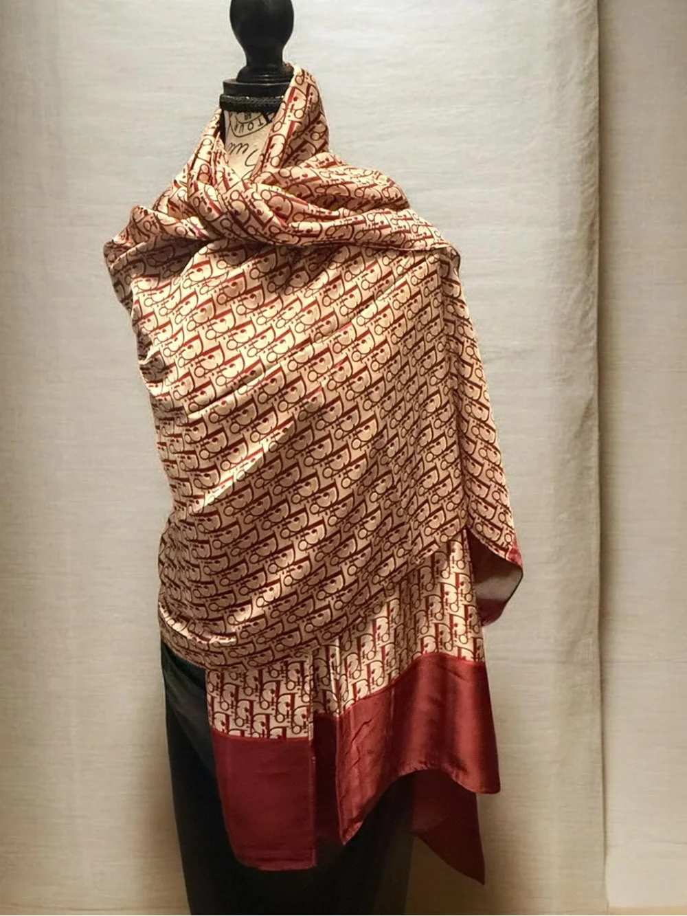 Christian Dior monogram Oblique Silk Scarf, Pink Burgundy wrap Long Scarf new
